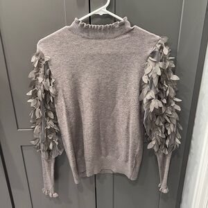 Sioni Mock Neck Mesh Applique Sleeve Detail Sweater